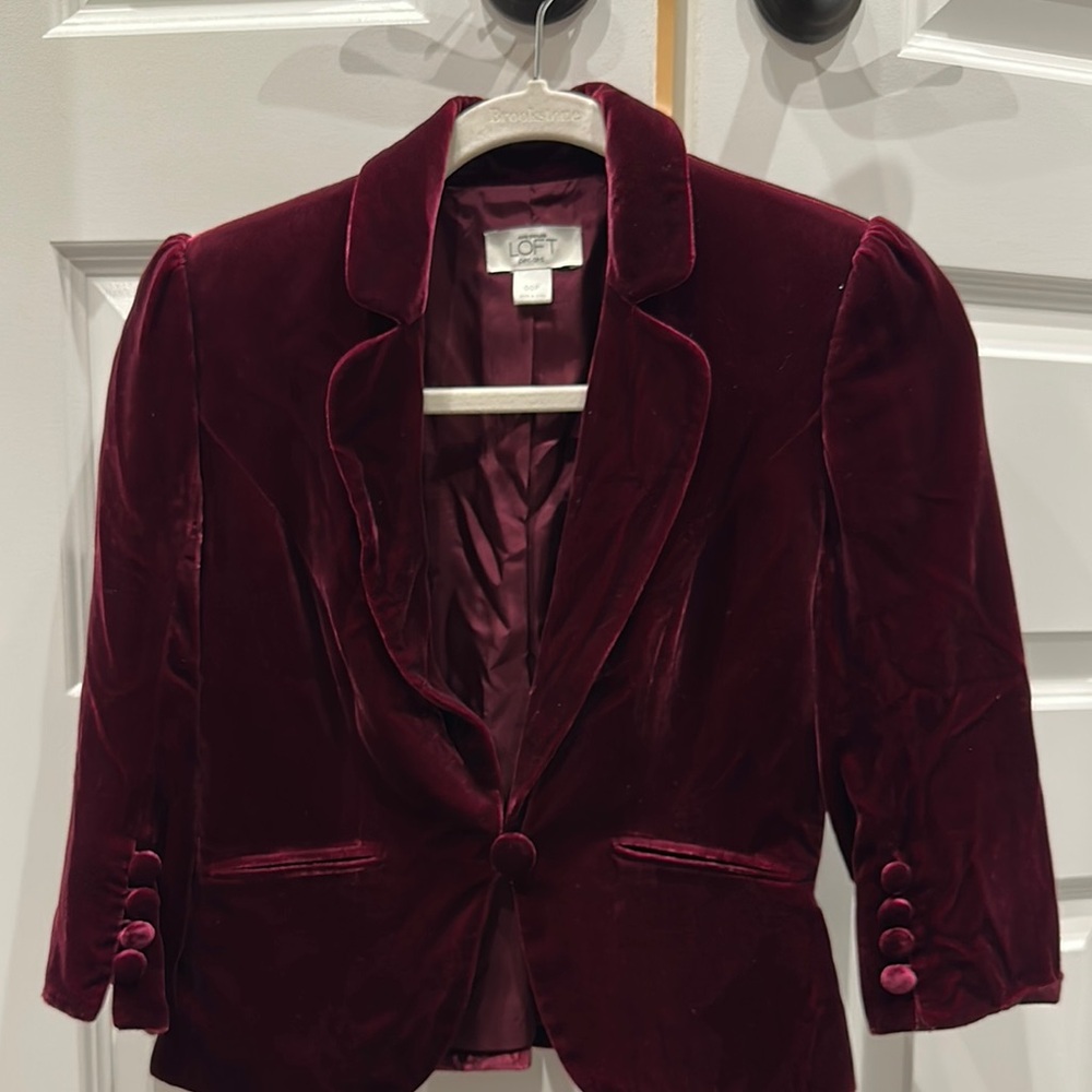 LOFT Red Velvet Blazer with Notched Lapels